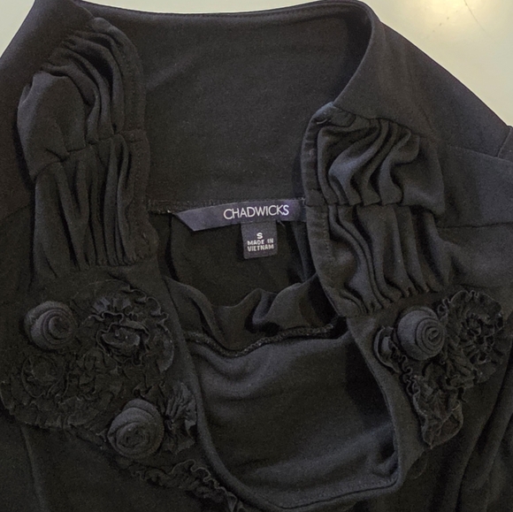 Vintage Black Stretch Floral Rosette Top Y2K Bohemian Style Size S - Picture 2 of 8